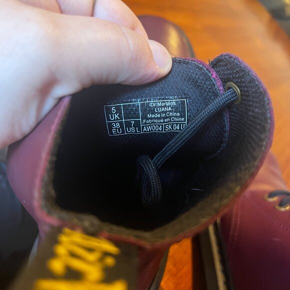 Dr Martens Luana AW004 Cherry Red Leather Lace-Up Combat Boots - Picture 8 of 8